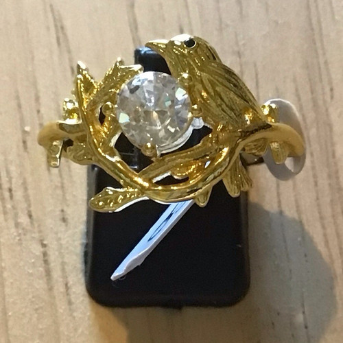 Gold coloured bird ring white - gold,