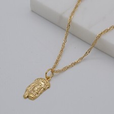 375 9ct REAL Yellow Gold Jesus Face Pendant Necklace 18" Singapore Chain NEW