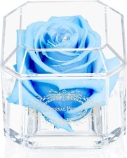 100% Real Rose Lasts Years Handmade UK White Gold Solo Clear Crystal Gift Best