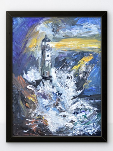 Stormy lighthouse painting - stormy,