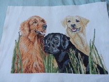 Completed  Cross Stitch  3 Dogs (Labrador/Retriever)   13.5" x 11" Stunning