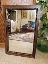 Vintage Heavy Oak Wall Mirror Beaded Arts and Crafts 1920s 1930s 57cm x 37 cm