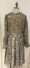 1970s Beige/Brown Luxury Vintage Brand "Cresta Couture" Paisley Dress, 38" Bust