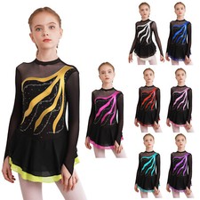 UK Girls Figure Roller Skating Dress Gymnastics Ballet Dance Leotards Dancewear