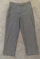 Zara Dogtooth Check Cropped Trousers Elastic Waist Black White Size M