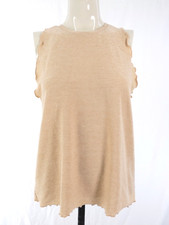 Zara Beige Blouse Top Vest Semi Sheer Sleeveless Ruffle Hem Elegant Size M