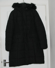 M&S Full Length Black Hooded Puffer Coat Size 14