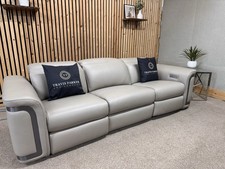 Sofology Plaza Large 3 Seater Sofa, Double Power Recliner, Stone Leather, Silver