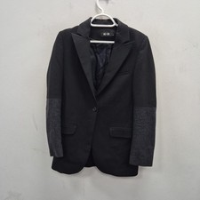 Me+em Black Wool Blend Contrast Chic Smart Casual Work Blazer Jacket Size Uk 8