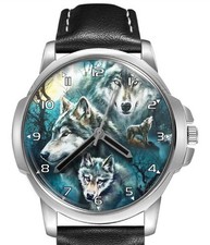 Wolf Staring Leather Strap Big