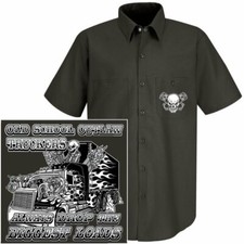 OLD SCHOOL OUTLAW TRUCKER TRACTOR TRAILER SEMI 18 WHEELER DRIVER SKULL WORKSHIRT
