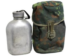 Genuine Germany Army Surplus Aluminium Water Bottle Canteen in Flecktarn Pouch