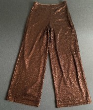 Twist & Tango Ladies Sequin Trousers Bronze Brown Wide Leg High Waist 28" EU 34