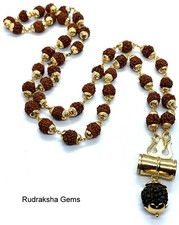 SHIVA RUDRAKSHA TRISHUL DAMRU TABIZ NECKLACE PRAYER MEDITATION RUDRAKSH OM BEADS
