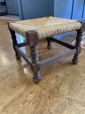 Vintage Wooden Stool w Rush