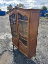 VINTAGE FRENCH LOUIS OAK VITRINE CHINA CABINET