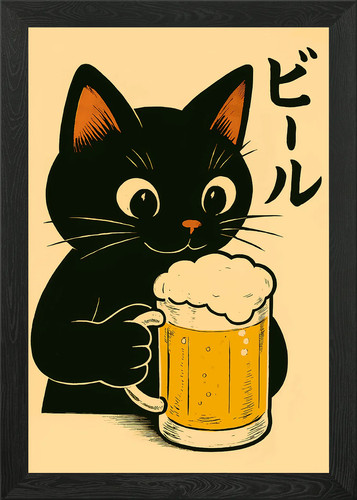 Cat with beer japanese style - beer,