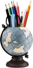 Globe Pen Holder for Desk Pot Vintage Pencil Cup Desktop Organizer Blue 