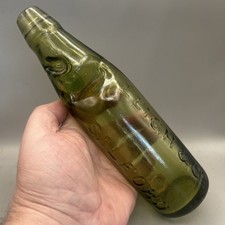 NICE TEN OUNCE PALE GREENY AMBER CODD BOTTLE SUNBURST PIC LEIGH & CO SALFORD