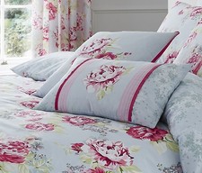 Duvet Cover Set/ Bedspread/ Cushions Bouquet Grey Vintage Rose Cotton Rich
