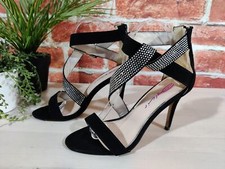 DOLCIS BLACK PARTY SHOES UK 6 EU 39 DIAMANTE CROSS STRAP HIGH HEEL SANDALS BLING