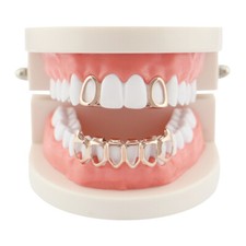Single Top & 6 Bottom Set Hollow Fangs Teeth Grillz Hip Hop Grills Custom Fit 2