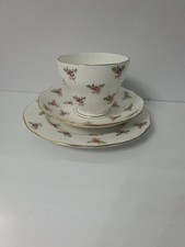 Bone China Duchess “ Dot Rose “ Tea Cup, Saucer & Plate Trio