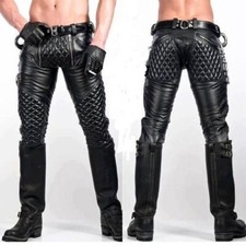 MENS LEATHER JEANS PADDED PUNK