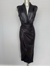 Black Plunge Neckline Ruched Evening Party Dress Size 14