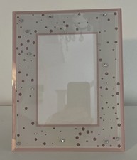 Glass Photo Frame 4” X 6” Picture Size White Pink Glitter & Beads  Julienne McD