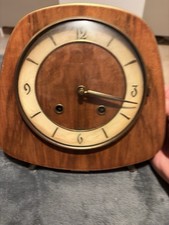 Vintage German Mantel Clock 8-Day Wind Bim Bam Strike Mid-Century Walnut Case