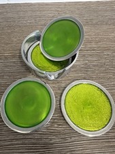Set of 4 Aluminium Foil Coasters In Holder Lime 