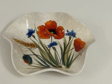 Nuova Ceramica Vicenza Decorato a Mano Italy Trinket Dish Poppies Hand Painted