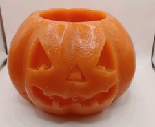 Vintage Orange Pumpkin Jack O Lantern Halloween Hard Plastic Blow Mold Waxy Feel