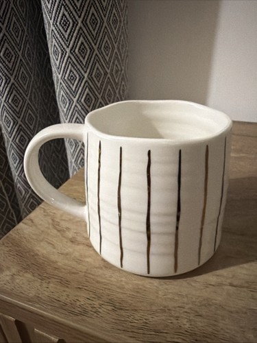 Gold white striped mug by - gold,