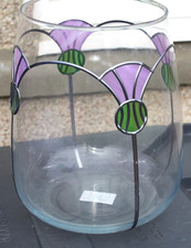 Thistle themed large  stain glass vase - Stunningly lovely.