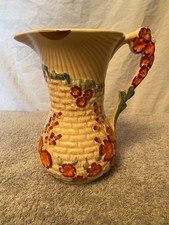 ARTHUR WOOD GARDEN WALL JUG LARGE EARTHENWARE PITCHER IN PINK GREEN AND BROWN