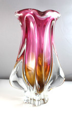 Pink Art Glass Vase by Josef Hospodka Handblown Czech Vase Mid Century Modern