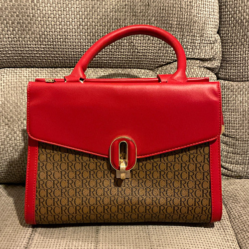 Red faux leather satchel - red,