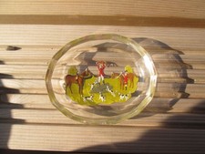 Awesome Antique 1920s Reverse Glass intaglio enamel painted Fox Hunting Ashtray