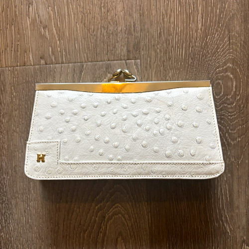 Vintage white ostrich leather - ostrich,