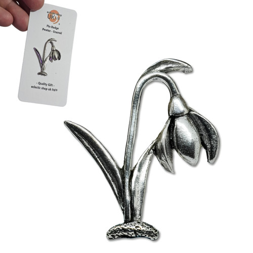 Snowdrop flower pewter pin - flower,