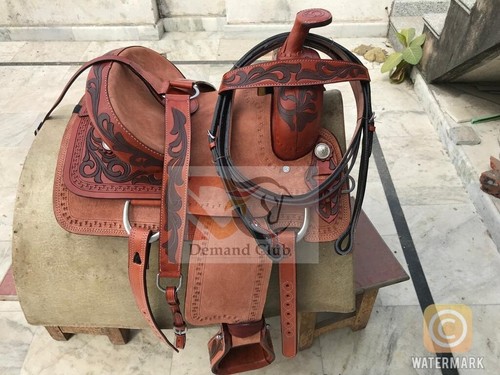 Western leather barrel - barrel, horse