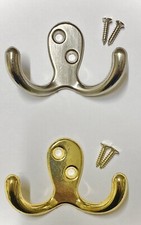 Double Robe Coat Hooks Door Bedroom Bathroom Clothes Chrome Brass Hangers £2.69
