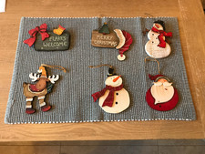 Rustic Wooden Christmas Ornaments Set 6pcs – Santa Snowman Reindeer & others