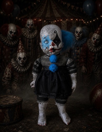 Creepy horror baby doll clown - horror,