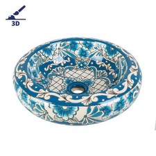 Blue round ceramic basin with