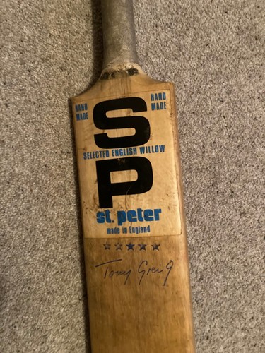 Tony greig signed cricket bat - signed,