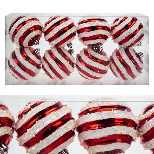 Red white stripe baubles - stripe,