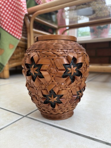 Vintage woven wicker vase - vintage,